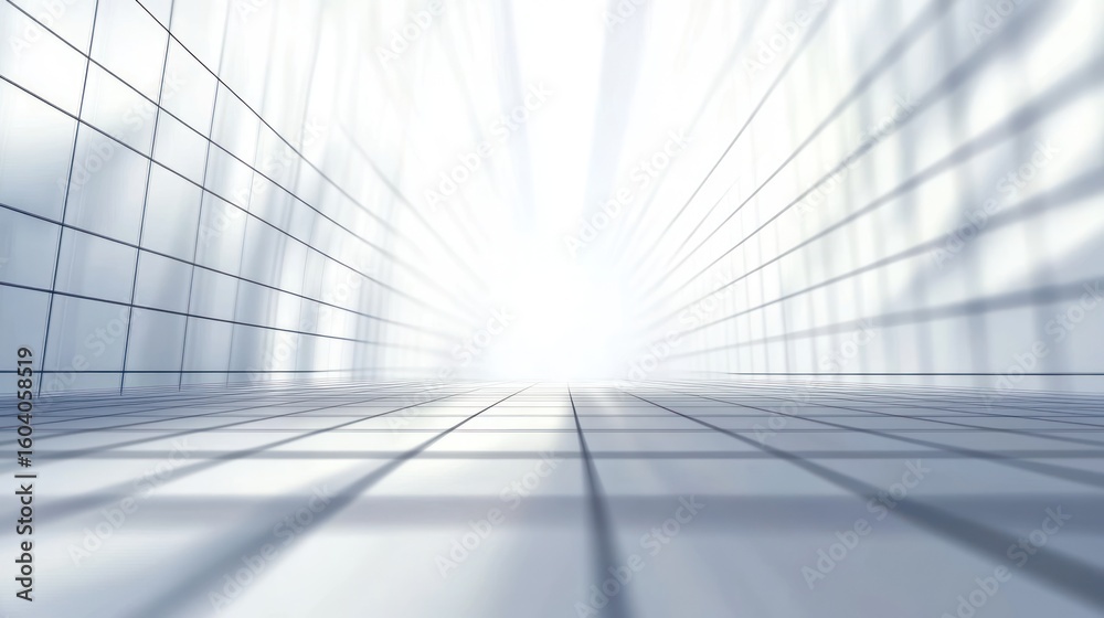 Poster abstract architectural space with grid pattern and bright light source