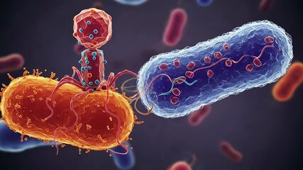 A bacteriophage a virus that infects bacteria shown attaching to a host cell