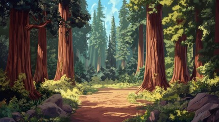 Panoramic view of a redwood forest
