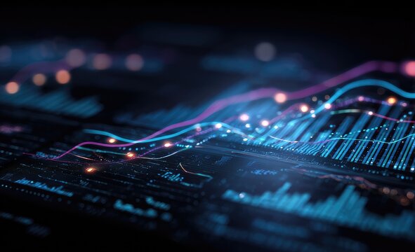 Abstract data visualization, glowing lines and charts - Powered by Adobe