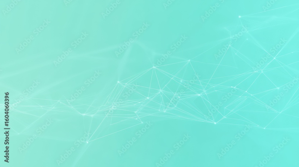 Poster abstract network background with connected dots and lines on teal, representing connectivity and com