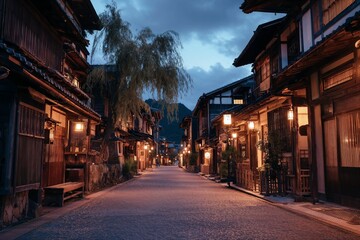 Fototapeta premium 日本の伝統建築が並ぶ通り（旅行・風景・背景・壁紙）