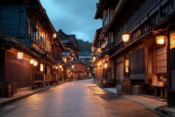 Naklejka premium 日本の伝統建築が並ぶ通り（旅行・風景・背景・壁紙）