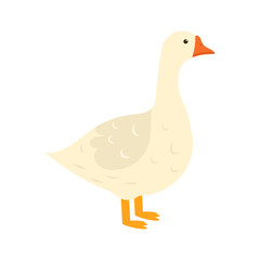 Cute goose vector illustration in flat style. Farm bird character with simple decorative feathers. Perfect for children’s design, farm-themed projects, packaging.