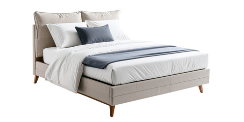 Fototapeta premium Comfortable white bed with soft pillows in a luxurious bedroom interior, perfect for a relaxing night's sleep