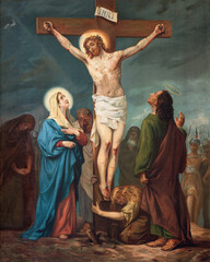 Alessandria - The painting of Crucifixion as part of Cross way stations in the church Chiesa di...