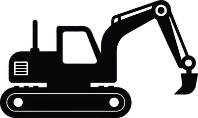 Naklejka premium excavator silhouette vector, construction excavator black icon