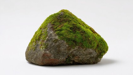 Green moss covers a limestone piece, which is set against a white background, making it perfect for decorating gardens