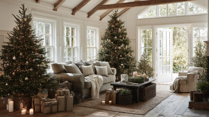 Fototapeta premium capture serene and minimalist christmas celebration atmosphere in usa featuring elegantly adorned christmas trees