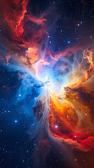 Fototapeta premium Cosmic Symphony: An awe-inspiring display of cosmic colors and textures unfolds in the vast expanse of space. Intricate nebulae, swirling with vibrant hues, illuminate the celestial darkness.