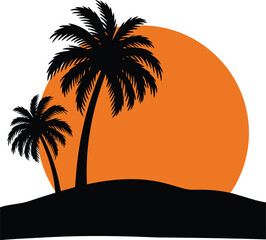 Tropical Sunset Silhouette with Palm Trees