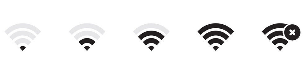 Wi-Fi icon set. Network symbol. Wireless connection vector illustration. Wi-Fi signal sign. Hotspot pictogram. Vector Illustration. EPS 10