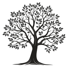 Obraz premium Black and White Leafy Tree Illustration leaves branches