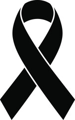 Simple Black Ribbon Illustration on White Background for Mourning Awareness and Support