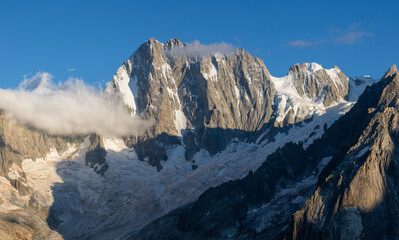 The Grand Jorasses peak in the evening light.