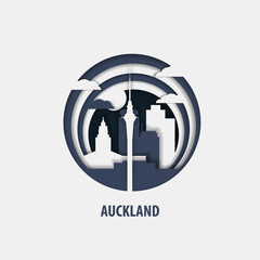 Auckland paper cut, cityscape crafted vector illustration. Origami, layered art of New Zealand city with skyline, buildings, landscape shape for sticker, badge, web, print