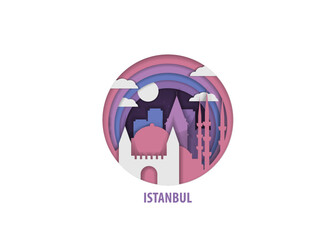 Istanbul paper cut style, cityscape crafted vector illustration. Origami, layered art of Turkey city with skyline shape for sticker, badge, web, print