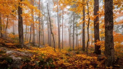 Fototapeta premium Autumn forest pathway with vibrant foliage. Neural network AI generated