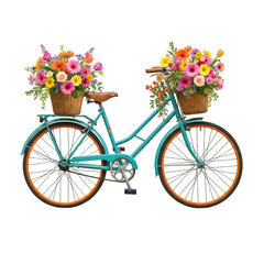 Colorful bicycle with basket decorated for spring outdoor riding