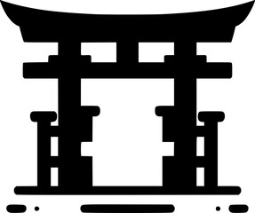 minimal black and white vector icon of a torii gate symbol, bold lines and traditional sacred japanese style