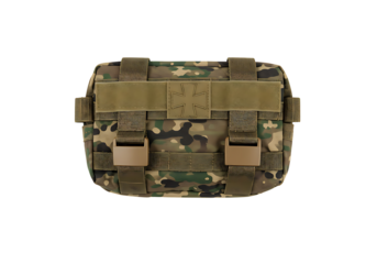 Tactical MOLLE pouch with Maltese cross patch, rugged outdoor gear for adventure seekers and professionals.