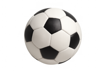 Photorealistic 3d soccer ball spinning, transparent background, dynamic sports graphic highlighting spherical football design