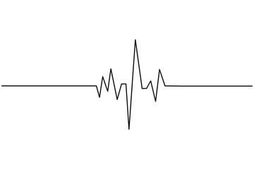 Heartbeat with heart continuous one line drawing on white background isolate outline vector illustration