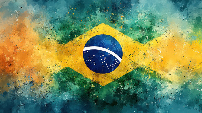 Brazil Independence Day. Colorful abstract brazilian flag design with vibrant paint splatter for creative projects
