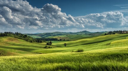 Fototapeta premium panoramic landscape of green fields for background