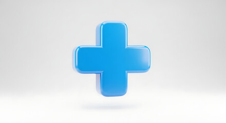 Obraz premium 3D Render of a Glossy Blue Plus Sign on White Background