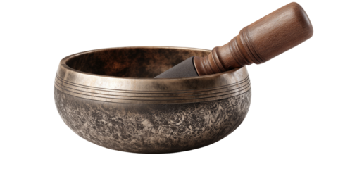 Antique-style singing bowl with mallet