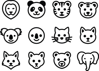 Collection of cute hand drawn animal faces icons in a grid layout