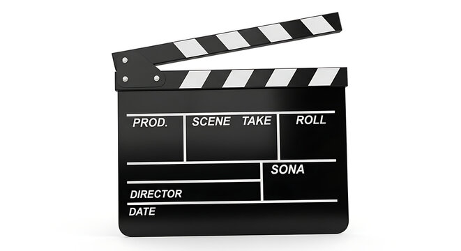 Classic black and white film clapperboard isolated on a white background