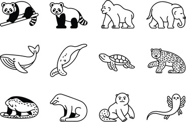 Obraz premium Collection of hand drawn animal illustrations in black and white