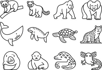 Collection of hand drawn animal illustrations on white background