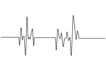 Heartbeat with heart continuous one line drawing on white background isolate outline vector illustration