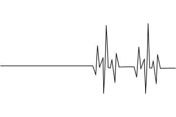 Heartbeat with heart continuous one line drawing on white background isolate outline vector illustration