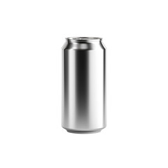 A sleek silver aluminum beverage can with a pull tab stands upright isolated on transparent background