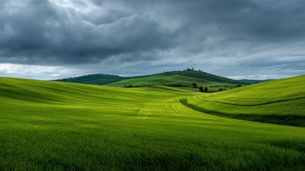Obraz premium panoramic landscape of green fields for background