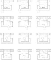 12 Collection Top View Bedroom Layout with Bed, Nightstands, and Rug. Set 15