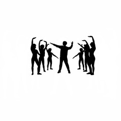 Silhouette of fitness instructor leading a class on white background