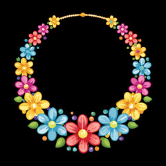 Vibrant Floral Flower Circle Necklace