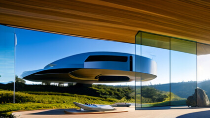 Fototapeta premium a futuristic modern metal house on a mountain