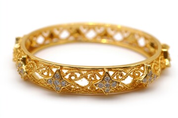 Gold bangle, intricate design, studded diamonds