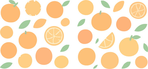 Cute seamless pattern with orange fruits and leaves on a white background.