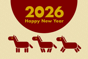 和柄背景に馬アイコンの2026年午年年賀状　　　