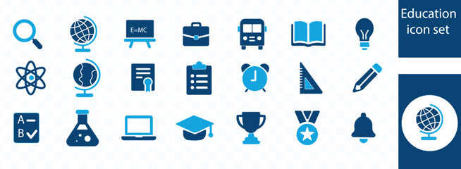 education Containing school subjects, supplies, science, online learning, and more sign. Editable stroke. Vector illustration