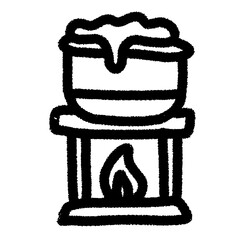 Cartoon fireplace and log burning icon for cozy home winter coloring page