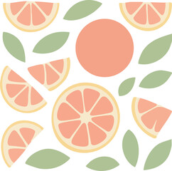 Fresh Grapefruit Slices and Leaves Pattern.