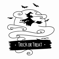 Happy Halloween Witch Silhouette Vector 

